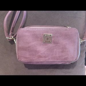 anne klein rose pink suede leather clutch purse